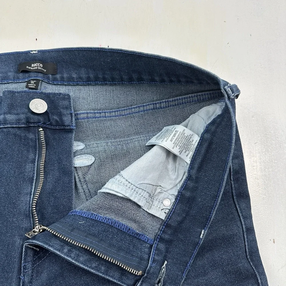 True Religion Rocco SN Relaxed Skinny Jeans Men 36x32 Blue Flap Pockets Stretch